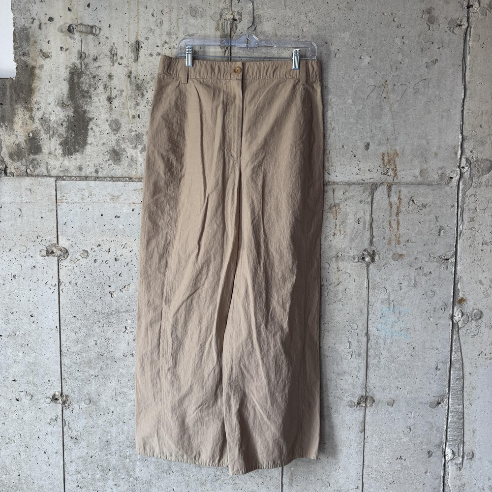 Zara Pants Womens L Beige Lightweight Cotton Twill Relaxed Wide Leg Chino Casual